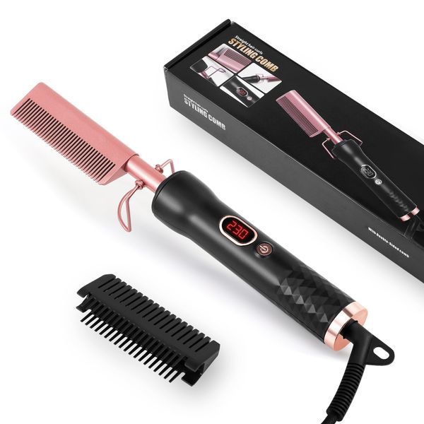 Electric Hot Comb, Hair Straightener Hot Comb for Wigs, Afro Hair & Beard, Portable Ceramic Beard Straightener Brush with 120-230℃ LCD Display Anti-Scald Pressing Combs,Temperature Adjustable