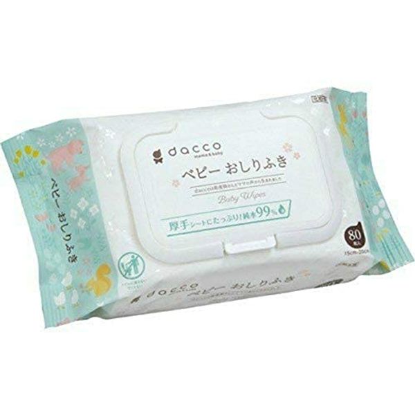 Osaki Medical Dacco Baby Wipes with Lid, 80 Sheets, 5.9 x 7.9 inches (15 x 20 cm), Thick Sheet, 99% Pure Water x 7 Piece Set