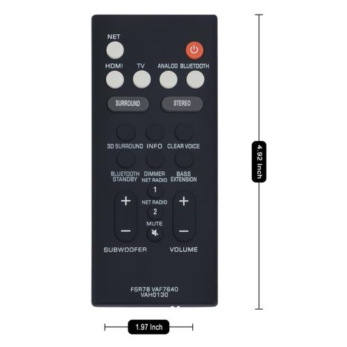 FSR78 ZV28960 VAH0130 VAF7640 Replacement Remote Commander Compatible with Yamaha Soundbar YAS-106 YAS-1080 YAS-108 YAS-207 YAS-107 ATS-1060 ATS-2090 ATS-1070 ATS-1080 YAS-108BL YAS-106BL YAS-107BL
