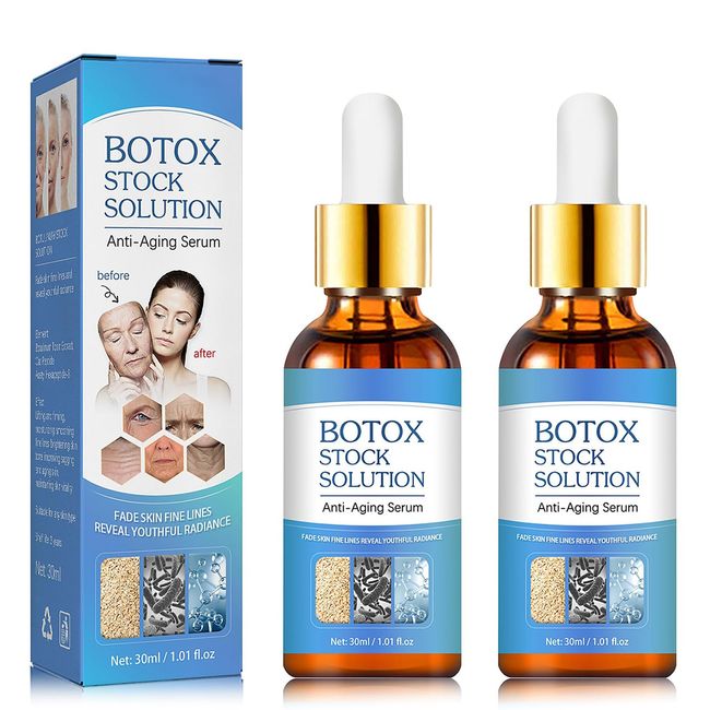 Botox Stock Solution Facial Serum, Botox Face Serum for All Skin Types, Vitamin C & Hyaluronic Acid Face Serum for Women, Reduce Wrinkles & Fine Lines, Plump Skin