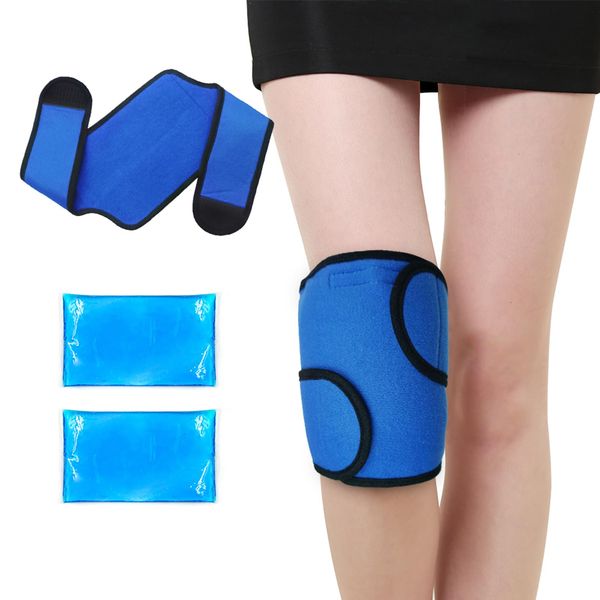 Knee Ice Pack Wrap for Knees Replacement Surgery Reusable Hot Cold Packs for Sports Injuries, 2 Gel Ice Packs & Adjustable Knee Ice Wrap, Hot Cold Compress Therapy Pack for Knee Pain