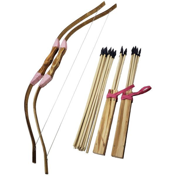 Adventure Awaits! - 2-Pack Handmade Girls Wooden Bow and Arrow Set - 20 Wood Arrows and 2 Quivers - for Outdoor Play