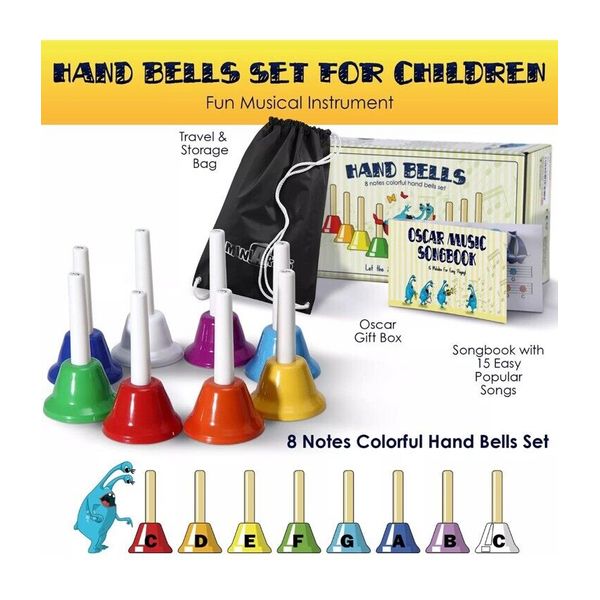 Hand Bells for Kids | 8 Notes Diatonic Colorful Metal Handbells Set | Music S...