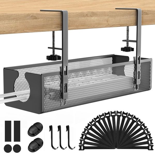 Cable Tray, Hide Wiring, Under-Desk Storage, Wire Cable Tray, Under-Table Storage Rack, Wire Tray, Cord Hidden, Router Storage, Cable Box, Carbon Steel, Top Plate 0.4 - 2.4 inches (1 - 6 cm), No