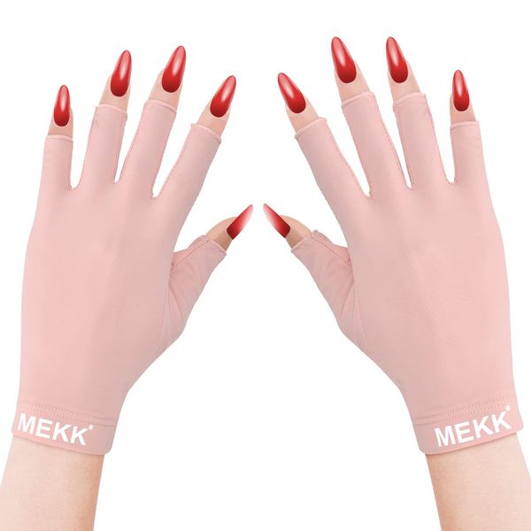 MEKK UV Gloves for Nails, Extra Length UV Light Gloves for Gel Nails UPF99+ UV Gloves Skin Care UV Protection Gloves Professional Manicure Gloves UV Protection UV Nail Gloves (Pink)