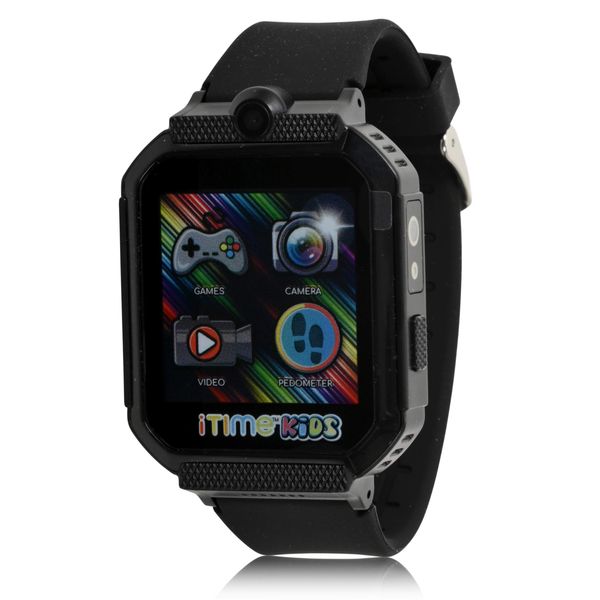 Accutime iTIME Kids Black Educational Learning Touchscreen Smart Watch Toy for Boys, Girls, Toddlers - Selfie Cam, Learning Games, Body Temperature Sensor, Pedometer and More (Model: ITK2005AZ)