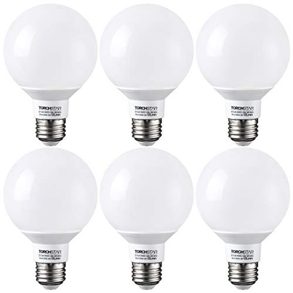 TORCHSTAR G25 LED Globe Light Bulbs, 60W Equivalent, Dimmable, 5000K Daylight, 5.5W Vanity Light Bulb, UL-Listed, E26 Base, Pack of 6