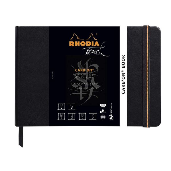 Rodia Touch cf116116 Sketchbook, Drawing Paper, Carbon Book A5 Landscape (Black Paper, Plain, Paper Weight: 4.2 oz (120 g), 112 Pages