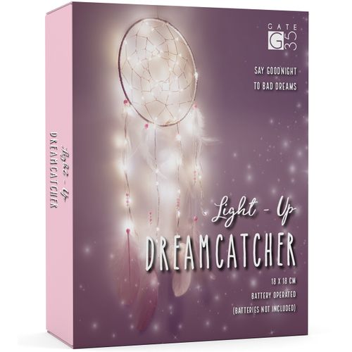 Light Up Dream Catcher Decoration - Pink and White Bedroom Accessory - With Warm LED String Lights - Hanging Dreamcatcher Present Accessories