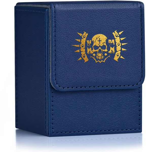 ZLCA Card Deck Box for MTG Cards with 2 Dividers, Card Storage Box Fits 100+ Single Sleeved Cards, PU Leather TCG Card Deck Case Holder for Magic Commander Yugioh (Blue,Hammer)