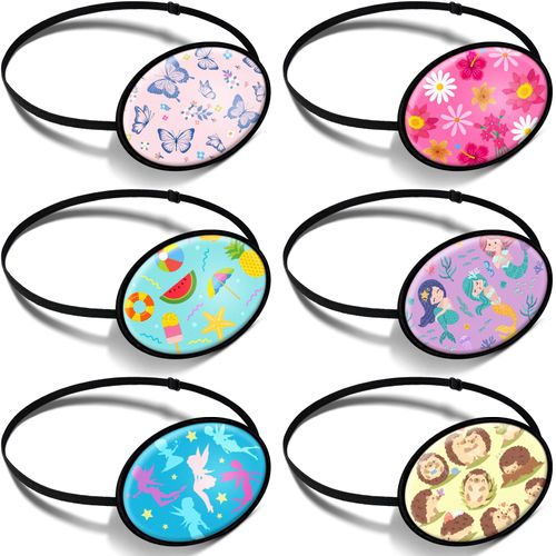 6 Pcs Eye Patches for Kids, Kids Eye Patches Silk Eye Patch Cute Elastic Lazy Eye Patch Kids Eye Patch with Elastic Strap for Single Right or Left Eye 6 Styles