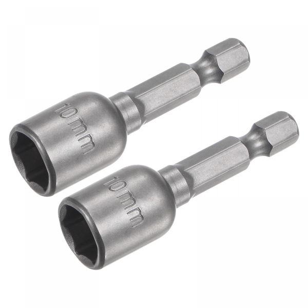 sourcing map Quick-Change Nut Driver Bit, 1/4" Hex Shank 10mm Magnetic Nut Setter Drill Bits, 1.89" Length, Metric 2 Pcs