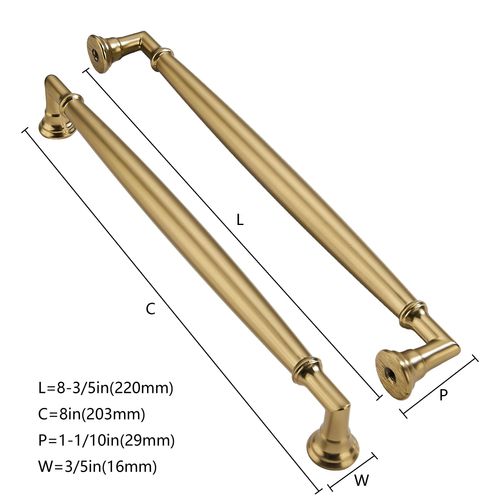 ZAUYX 2 Pack 8 Inch Hole Center Brushed Brass Cabinet pulls Solid Satin Brass Heavy Duty Cabinet Pull Cabinet Handles Kitchen Cabinet Hardware Vanity Handles Bathroom Cabinet pulls
