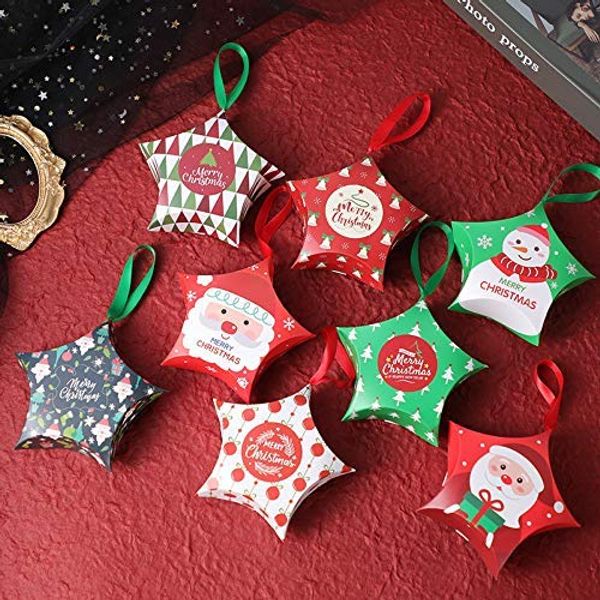 Beauty Player Gift Box, Christmas Candy Box, Christmas Sweets, Wrapping Box, Box with Handles, Gift Wrapping, Petite, Christmas, Chocolate, Cookie, Candy Box (Pentagram), Set of 8