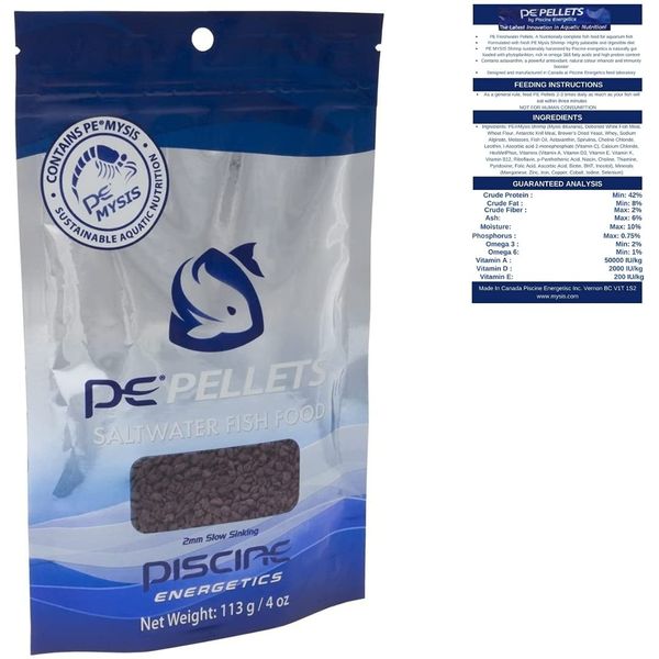 Piscine Energetics PE Pellets Saltwater Fish Food, 2mm 4 oz / 113g (Pouch)