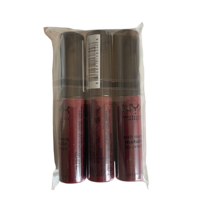 (Pack of 3) NYX Metallic Lip Cream Budapest, SMMLC04, Soft Matte Pro Makeup