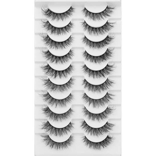 JIMIRE False Lashes Natural Cat Eye Faux Mink Lashes Pack 12MM Short Small Fake Eyelashes 10 Pairs