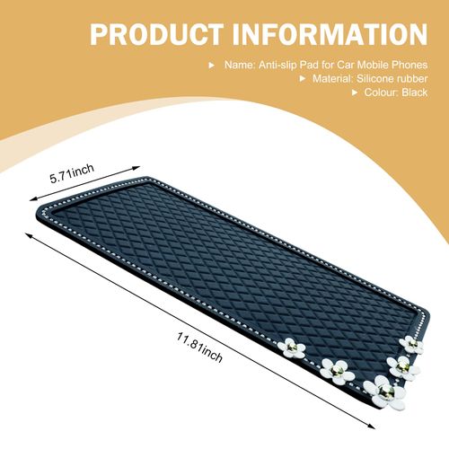 Opuweiy Car Dashboard Mat, Diamond-in Bling Anti-Slip Pad, Dashboard Accessories, Universal for Cell Phone, Keys, Glass, Mirrors, Metal, GPS, Coins, 11.8In x 5.7In (Black)
