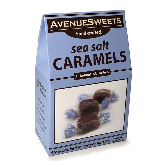 AvenueSweets - Handcrafted Individually Wrapped Soft Caramels - 8 oz Box - Sea Salt