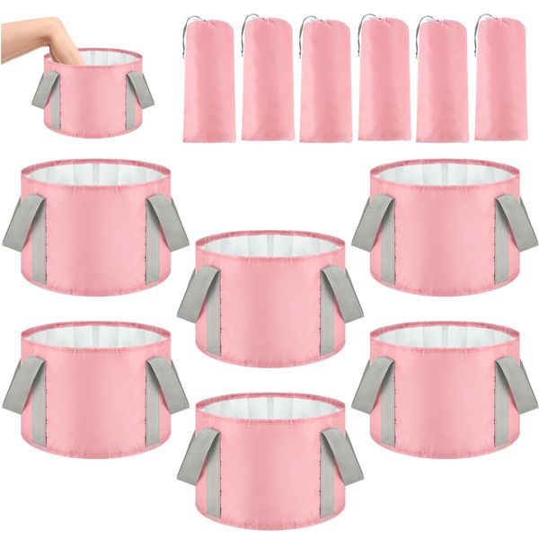 Maxcheck 14L 6 Pcs Pink Collapsible Foot Basin Tub Portable Soaking Feet Bath Bag Foldable Bucket with Handles Pedicure Foot Spa Tub for Travel Camping Outdoor Washing