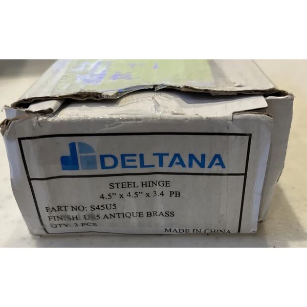 DELTANA #S45U5 4.5" X 4.5" Square Corner Hinges Antique Brass (3 Hinge Pack)