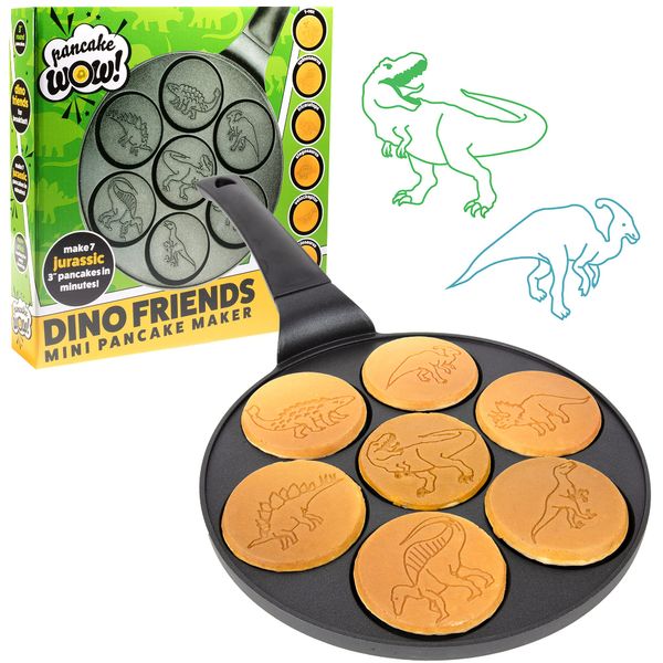 Dino Mini Pancake Pan - Make 7 Unique Flapjack Dinosaurs, Nonstick Pan Cake Maker Griddle for Jurassic Fun & Easy Cleanup, Great for Family Breakfast or Easter Basket Stuffer Gift for Kids and Adults