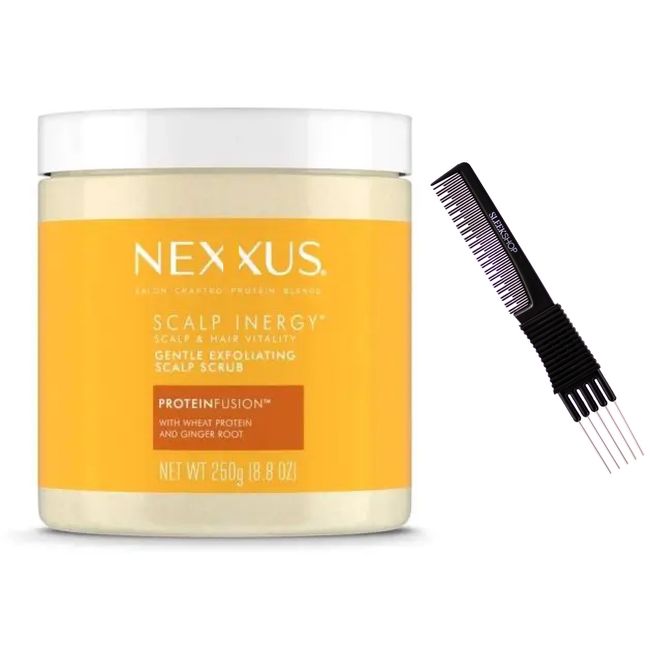 Sleekshop Comb + SCALP INERGY Gentle Exfoliating SCALP SCRUB, Hair Vitality Energy Protein Fusion w/ Wheat Protein & Ginger Root (w/ Sleek Premium Carbon Teasing Comb) (Scalp Inergy Exfoliating Scrub (8.4 oz))