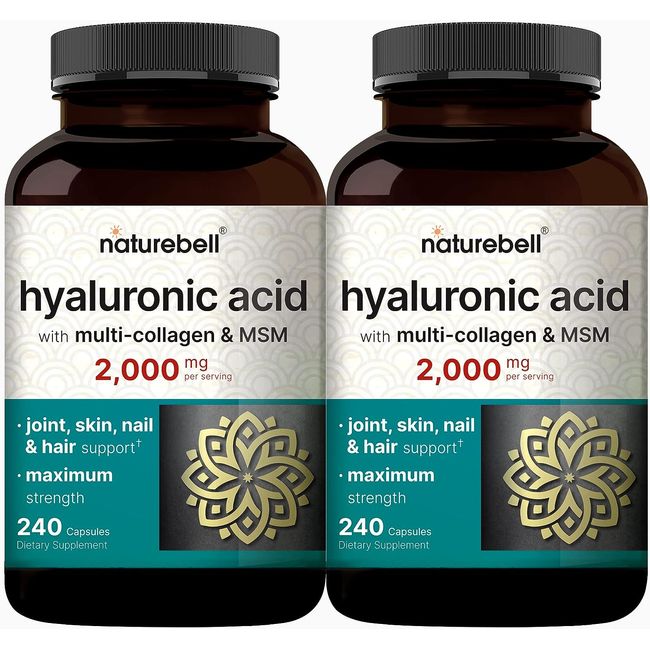 2 Pack Hyaluronic Acid Supplements with MSM & Multi Collagen – 3 in 1 Support –