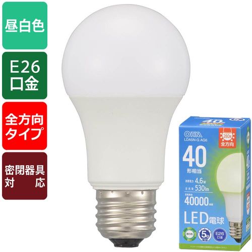 Ohm (OHM) LDA5N-G AG6 06-5514 Electric LED Bulb, 40 Type, 40 Watt Type, 40 W, Compatible with Enclosed Fixtures, Omnidirectional, Daylight White, 5 Year Warranty