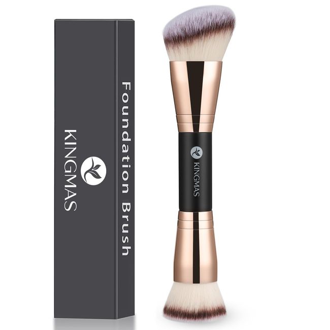 KINGMAS Foundation Make-up Pinsel, Premium Kabuki Pinsel, doppelseitiger Konturpinsel (flach/abgewinkelte runde Oberseite) zum Mischen von flüssigem Puder, Concealer, Creme, Rouge, Make-up-Pinsel