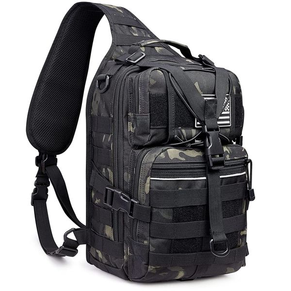 G4Free Tactical Sling Backpack Big Molle EDC Assault Range Bag Pack Military Style for Concealed Carry(Black CP)