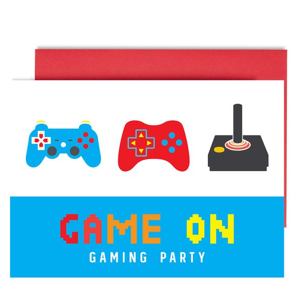 Gamer Party Invitations - Gaming Invites for Birthday Party - A6 Postcard Style with envelopes (Pack 10)