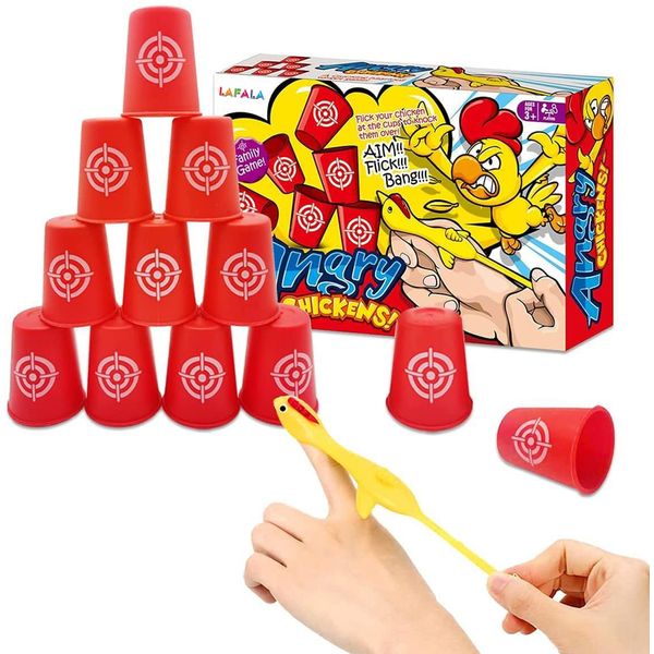 LAFALA Slingshots Chicken Rubber Chicken 12 Dart Cups Flying Chicken Shooting Games Fidget Toys Stress Relief Finger flingers Stretchy Funny Party Game for Easter's Day Gift Children Adults