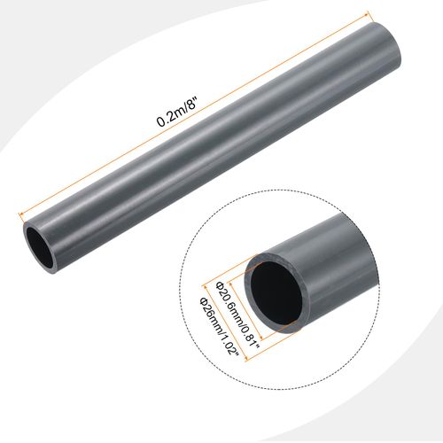 sourcing map 1 Inch PVC Rigid Tube Round Pipe Tubing Hardware Tubing 20.6mm ID 26mm OD 8" Length Light Grey High Impact for Water Pipe, Crafts, Cable Sleeve