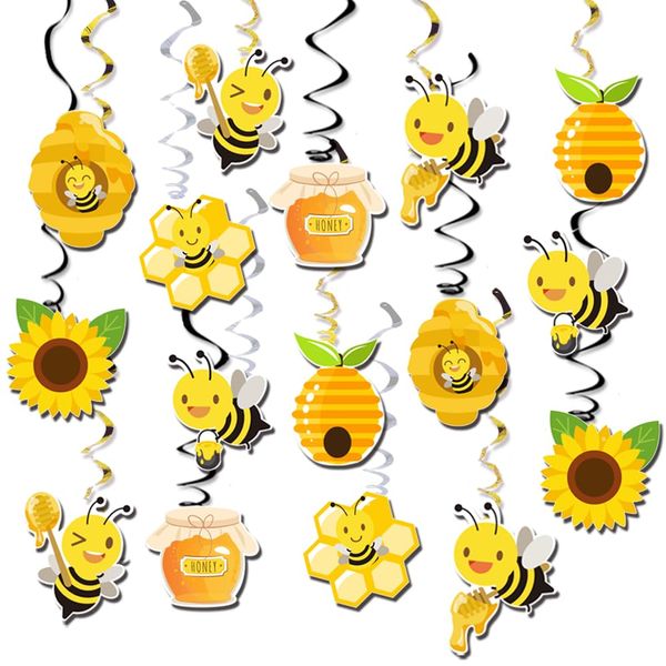 Honey Bumble Bee Hanging Swirl Decorations, 32PCS Bee Party Decorations Foil Ceiling Streamers Honey Bee Themed Kids Birthday Party Baby Shower Gender Reveal Bridal Shower 1st Bee Day Party Decor