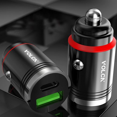 VOLCN Dual Port Car Charger, [Matt Black] [2 Pack] USB A & USB C Car Cigarette Lighter Charging Adapter, 30W Fast Charging, PD&QC 3.0, Compatible iPhone 16/15/14/13/12 Series, iPad, Samung, Pixel