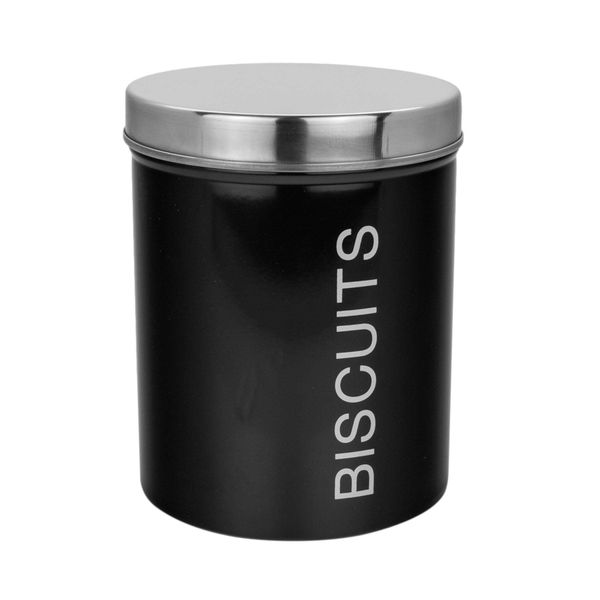 Harbour Housewares Contemporary Biscuit Tin - Steel Kitchen Storage Caddy with Rubber Seal - Black - 14cm