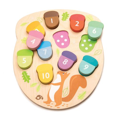 Tender Leaf Toys - How Many Acorns? - Count to 10 Number Wooden Puzzle Game - Counting, Sorting Activity Game for Children, Playroom, Montessori, Classroom, & Activity Room Toys