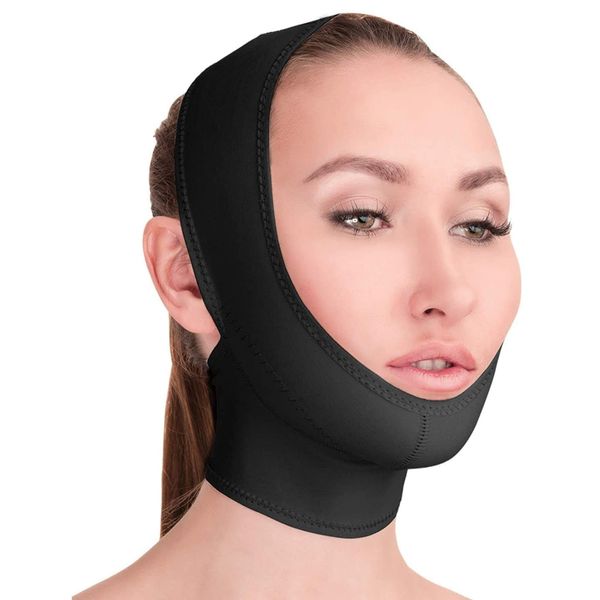 Post Surgical Chin Strap Bandage for Women - Neck and Chin Compression Garment Wrap - Face Slimmer, Jowl Tightening (L)