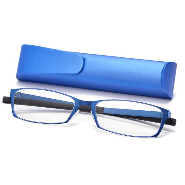 KLESIA Reading Glasses, Senior Glasses, Blue Light Cut, Lightweight, Compact Storage, Reading Glasses, Fashion (Distance: +2.0, Blue)