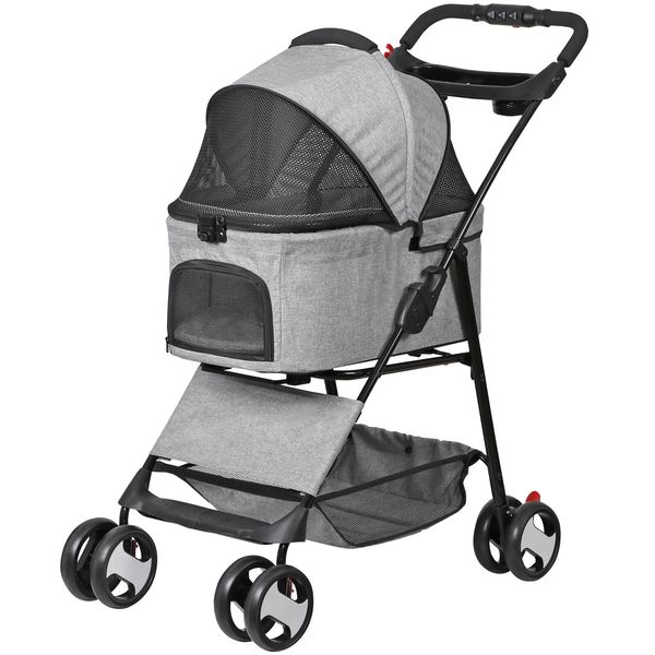 Pet Stroller Folding Lightweight Dog Stroller w/Detachable Carrier & Cup Holder