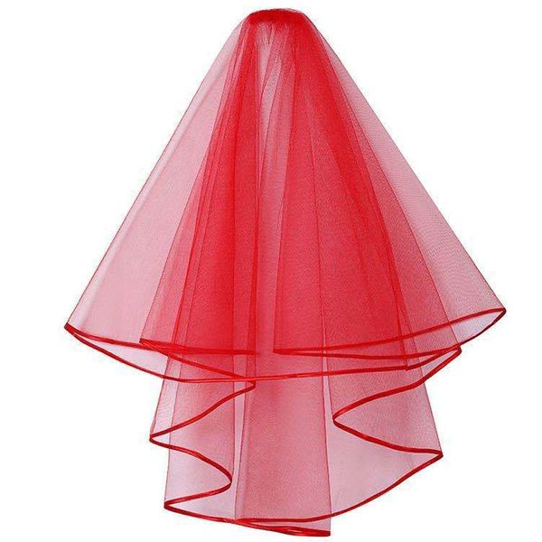 Wedding Bridal Veils, Women Simple Tulle Cathedral Veils for Bachelorette Party and Wedding Hen Party W-V-1 (Short - Red - 2 Tier 31.4"/ 80cm)