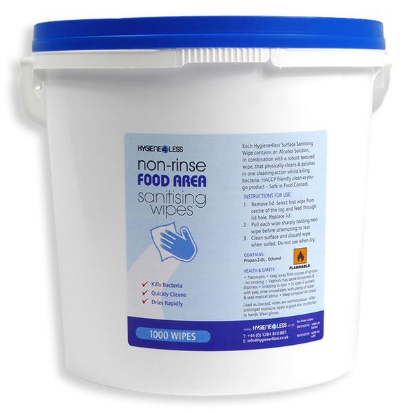 Non Rinse Kitchen Sanitiser Surface Wipes 1000 sheet Bucket