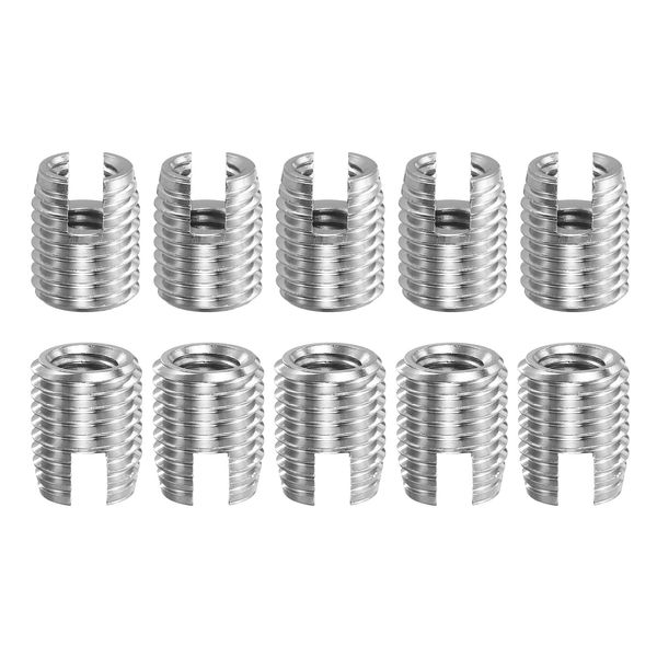 sourcing map Self Tapping Threaded Inserts, 15pcs Inner M5-0.8 Outer M8x10 303 Stainless Steel Slotted Thread Repair Inserts Nuts