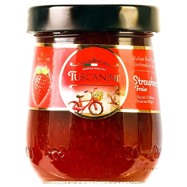 Tuscanini Premium Italian Strawberry Preserves, 330g Glass Jar, Spreadable Fruit Jam, No High Fructose Corn Syrup, Non GMO, Gluten Free