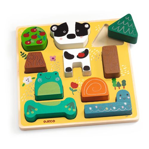 DJECO Puzz & Match Happy Wooden Puzzle - Cute Matching Game for Kids - Fun & Engaging Activity for Friends & Family, Adorable Toys for Children 18+ Months Girls & Boys