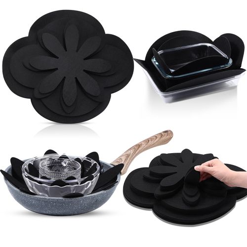 Queekay 36 Pcs Felt Pot Pan Protectors Dish Dividers Separators Bakeware Cookware Scratch Protectors Different Sizes, Thicker Pan Pads for Stacking Cookware Organizing Protecting(Black)