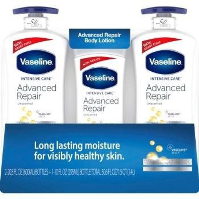 Vaseline Advanced Repair Body Lotion Set of 3 600mlx2 295mlx1 Vaseline Large Capacity Vaseline Vaseline  Next Day Delivery