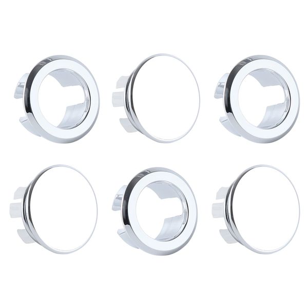 6 Pack Kitchen Bathroom Washing Basin Sink Overflow Covers & Rings, Chrome Plating Round Sink Overflow Cap, Cover Insert in Hole Spares(3 Rings & 3 Covers)