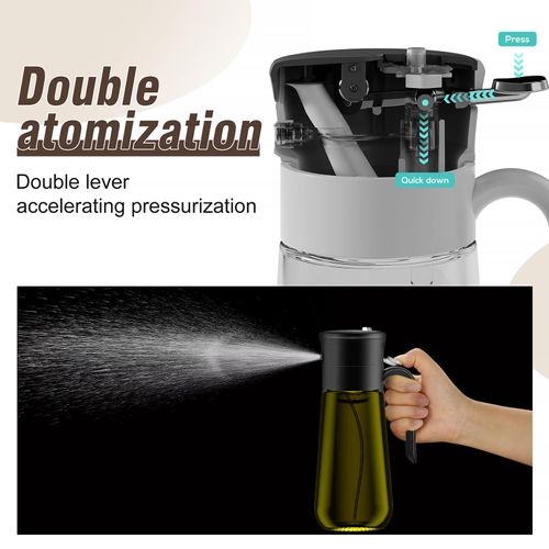 hoforife Glass Olive Oil Dispenser for Kitchen, 2 In 1 Oil Dispenser Bottle & Oil Sprayer for Cooking, Auto Flip Cap, 18oz Black (Light Blockage)